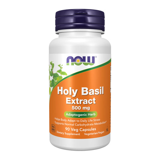 NOW Foods Holy Basil Extract 500 mg - 90 Veg Caps | Adaptogenic Tulsi Supplement BritishVita | Premium UK Vitamins & Wellness Supplements