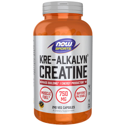 NOW Foods Kre-Alkalyn Creatine 750 mg - Mass Building & Energy Production - 240 Veg Capsules