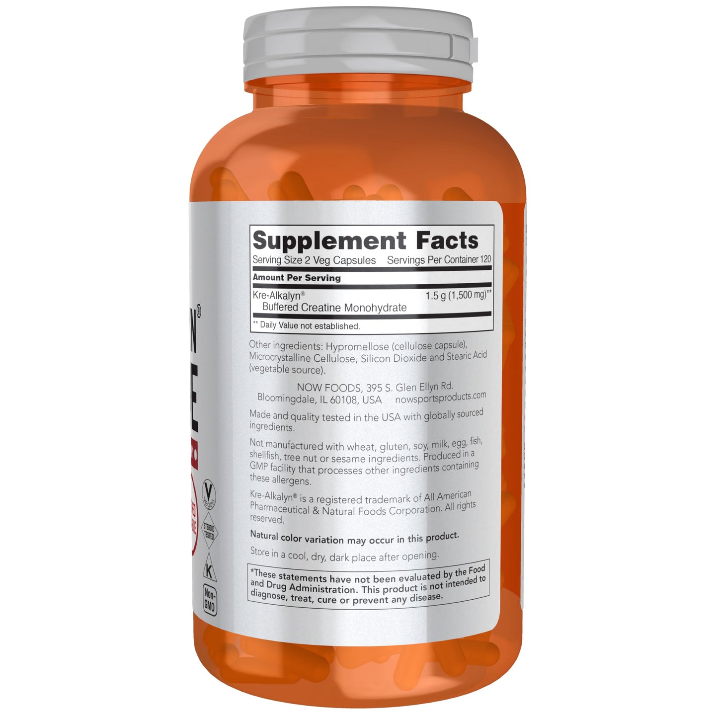NOW Foods Kre-Alkalyn Creatine 750 mg - Mass Building & Energy Production - 240 Veg Capsules