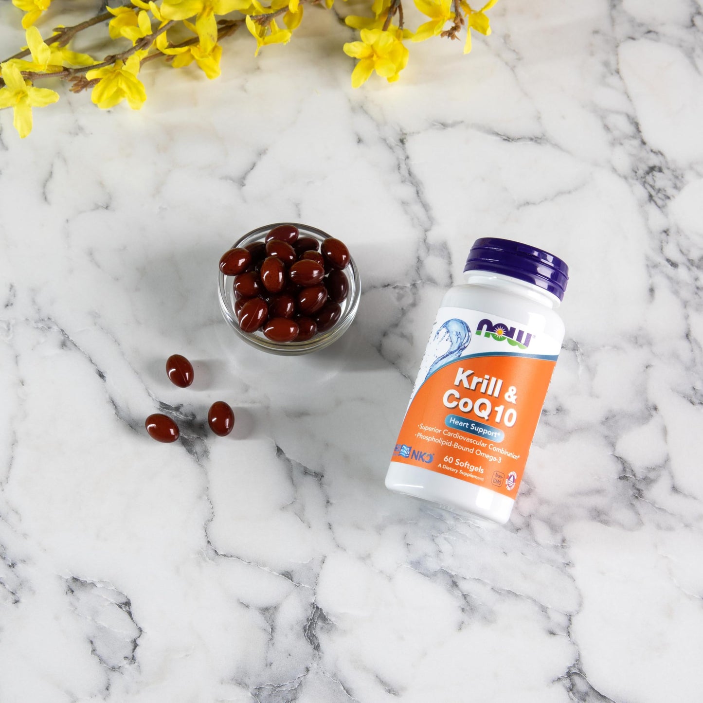 NOW Foods Krill & CoQ10 Phospholipid-Bound Omega-3 Softgels – Heart Health Support, 60 Softgels