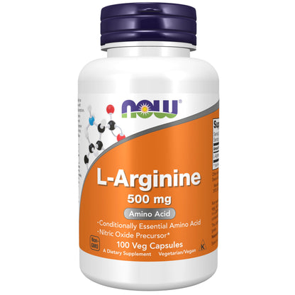 NOW Foods L-Arginine 500 mg – Nitric Oxide Precursor, 100 Veg Capsules