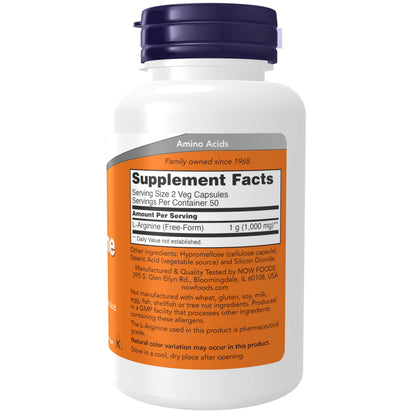 NOW Foods L-Arginine 500 mg – Nitric Oxide Precursor, 100 Veg Capsules