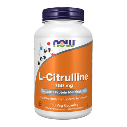 NOW Foods L-Citrulline 750 mg - 180 Veg Capsules | Supports Protein Metabolism & Immune Health