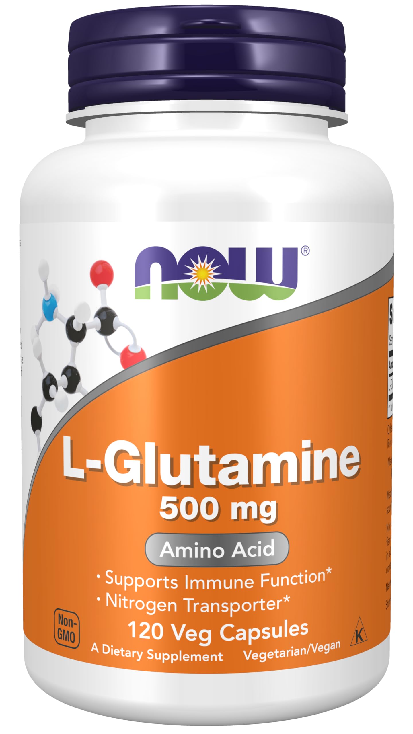 NOW Foods L-Glutamine 500 mg – Nitrogen Transporter, Amino Acid | 120 Veg Capsules