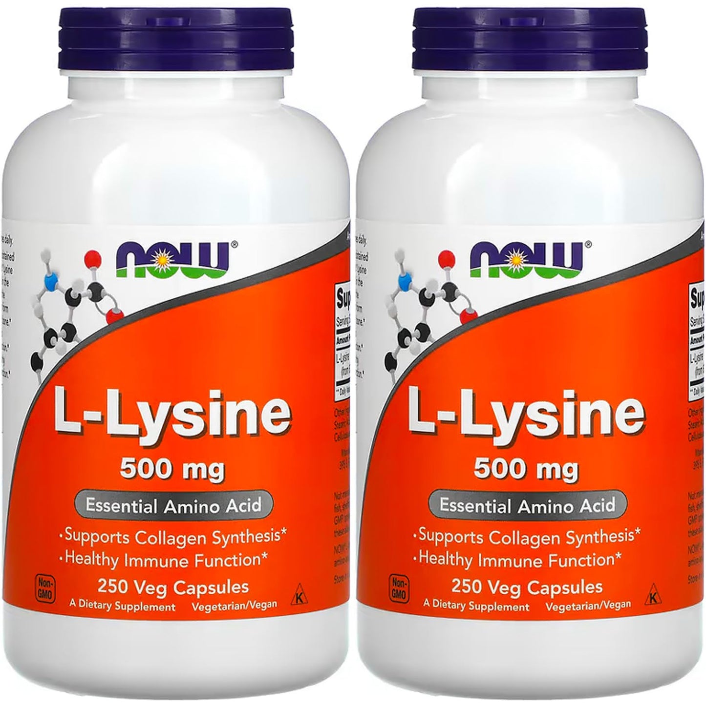 NOW Foods L-Lysine 500 mg | 250 Capsules (Pack of 2) – Immune Support & Collagen
