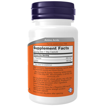 NOW Foods L-Theanine 200 mg with Inositol – Stress Management* | 60 Veg Capsules