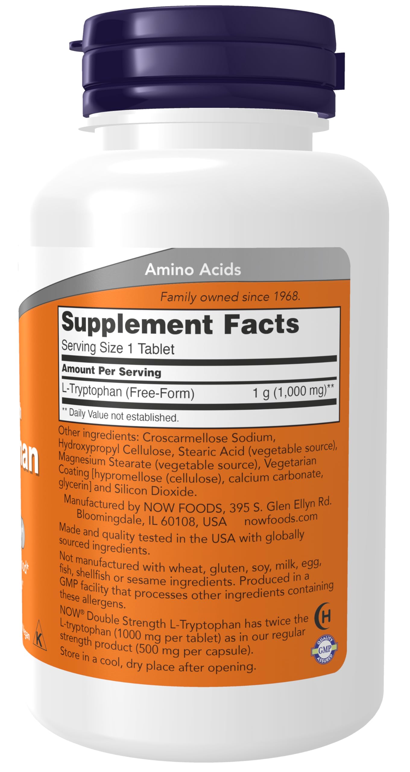 NOW Foods L-Tryptophan 1000 mg Double Strength – Mood & Sleep Support | 60 Tablets