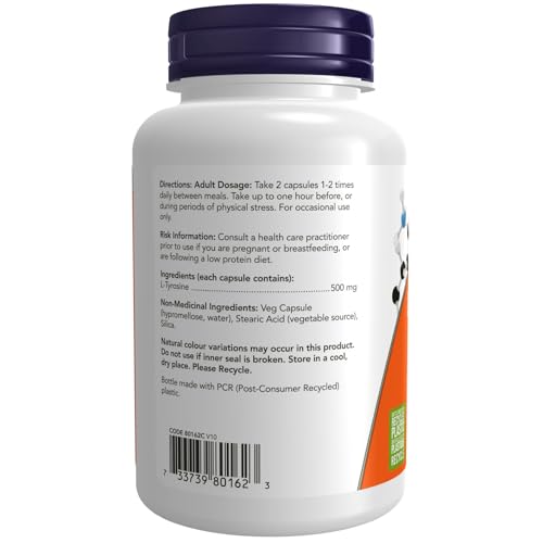 NOW Foods L-Tyrosine 500 mg - 120 Capsules | Neurotransmitter Support