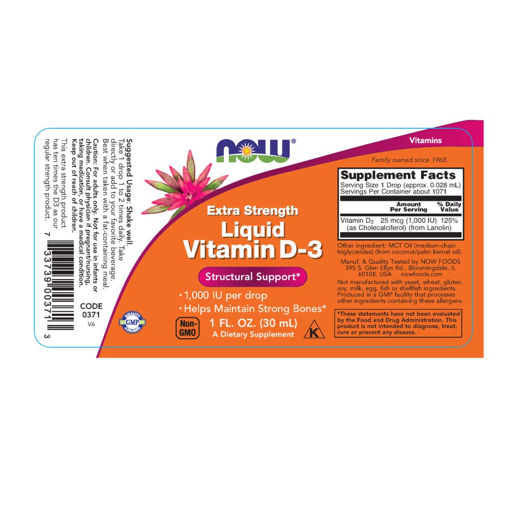 NOW Foods Liquid Vitamin D3 Extra Strength 1000 IU - 1 fl oz