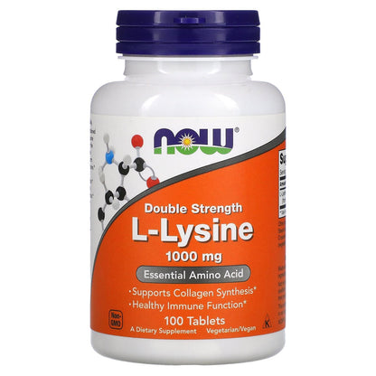 NOW Foods L-Lysine HCl 1000 mg – Double Strength, 100 Tablets