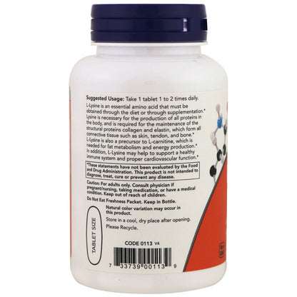 NOW Foods L-Lysine HCl 1000 mg – Double Strength, 100 Tablets