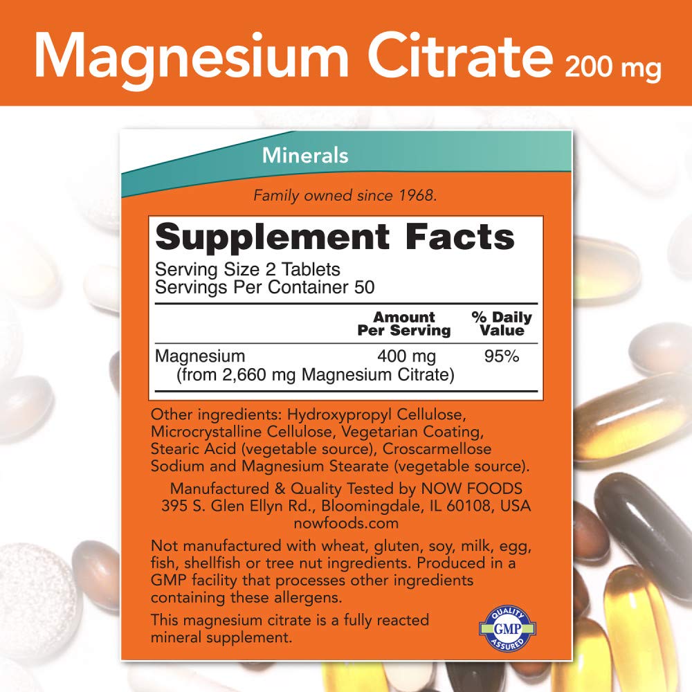 NOW Foods Magnesium Citrate 200 mg Tabs – 100 Count (Pack of 1) | Dietary Supplement