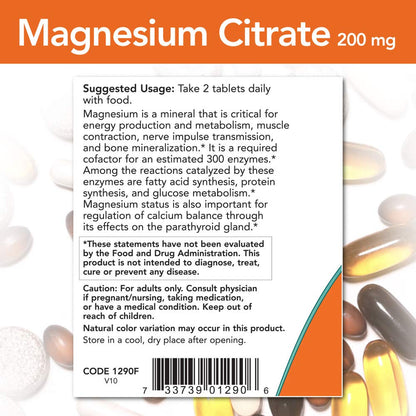 NOW Foods Magnesium Citrate 200 mg Tabs – 100 Count (Pack of 1) | Dietary Supplement
