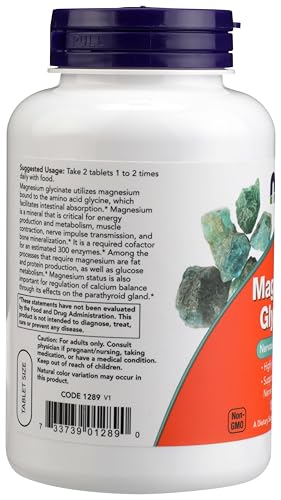 NOW Foods Magnesium Glycinate 100 mg — Highly Absorbable, 180 Tablets