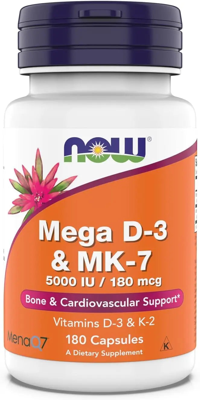 NOW Foods Mega D-3 & MK-7 - 5000 IU / 180 mcg - Bone & Cardiovascular Support – 180 Capsules BritishVita | Premium UK Vitamins & Wellness Supplements
