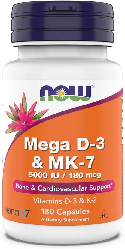 NOW Foods Mega D-3 & MK-7 - 5000 IU / 180 mcg - Bone & Cardiovascular Support – 180 Capsules BritishVita | Premium UK Vitamins & Wellness Supplements