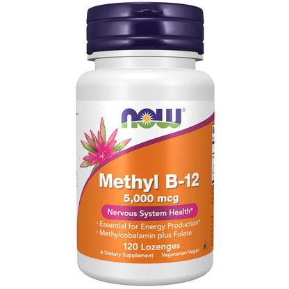 NOW Foods Methyl B-12 (Methylcobalamin) 5,000 mcg – 120 Lozenges | Nervous System Support