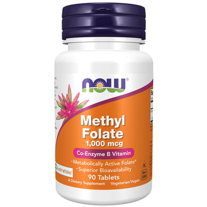 NOW Foods Methyl Folate 1,000 mcg – Metabolically Active Folate, Co-Enzyme B, 90 Tablets