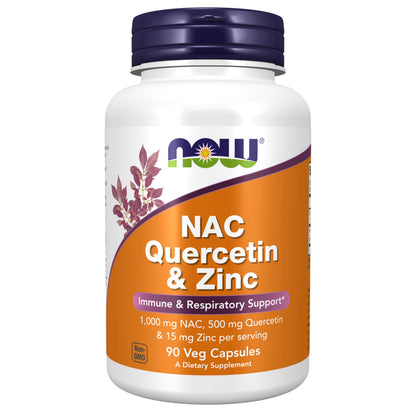 NOW Foods NAC Quercetin Zinc Immune & Respiratory Support | 1,000 mg NAC | 90 Veg Capsules