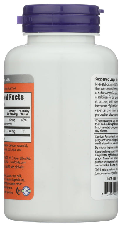 Now Foods Nacacetyl Cysteine 600mg Capsules, 100 CT