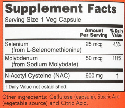 Now Foods Nacacetyl Cysteine 600mg Capsules, 100 CT