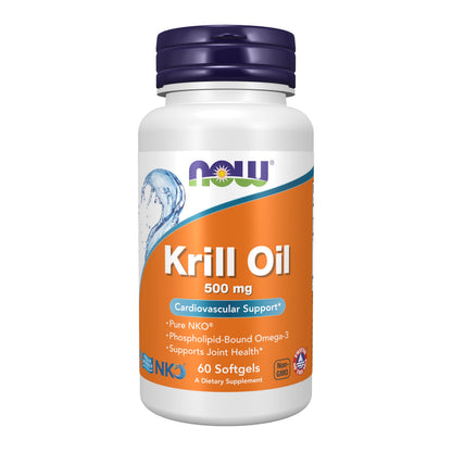 NOW Foods Neptune Krill Oil 500 mg – Phospholipid-Bound Omega-3 for Cardiovascular & Joint Support, 60 Softgels