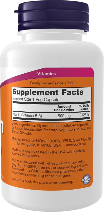 NOW Foods Niacin 500 mg (Vitamin B-3) – Essential B-Group Vitamin, 100 Capsules