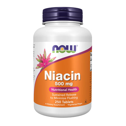 NOW Foods Niacin 500 mg Sustained Release – Vitamin B-3, 250 Tablets