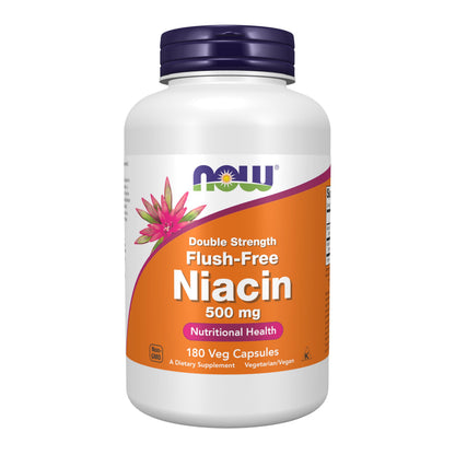 NOW Foods Supplements, Niacin (Vitamin B-3) 500 mg, Flush-Free, Double Strength, Nutritional Health, 180 Veg Capsules