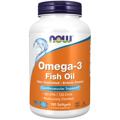 NOW Foods Omega-3 180 EPA/120 DHA Enteric-Coated Softgels | Cardiovascular Support