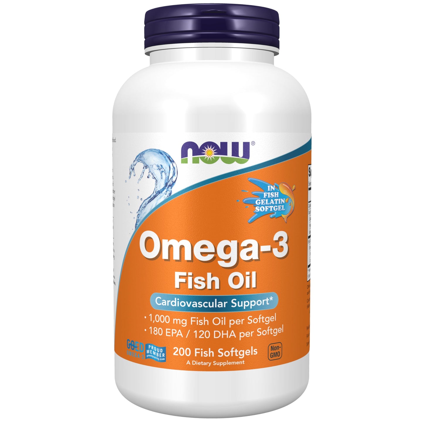 NOW Foods Omega-3 180 EPA/120 DHA – Molecularly Distilled, Cardio Support, 200 Softgels