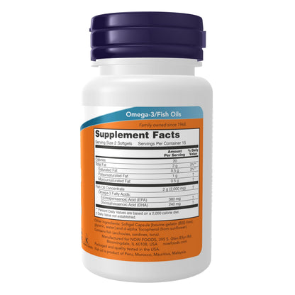 NOW Foods Omega-3 180 EPA/120 DHA - Molecular Distilled, Cardiovascular Support - 30 Softgels