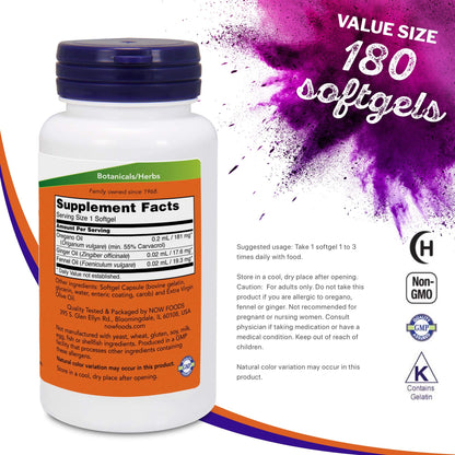 Now Foods Oregano Oil 55% Carvacrol - 181mg, 180 Softgels | Digestive Support