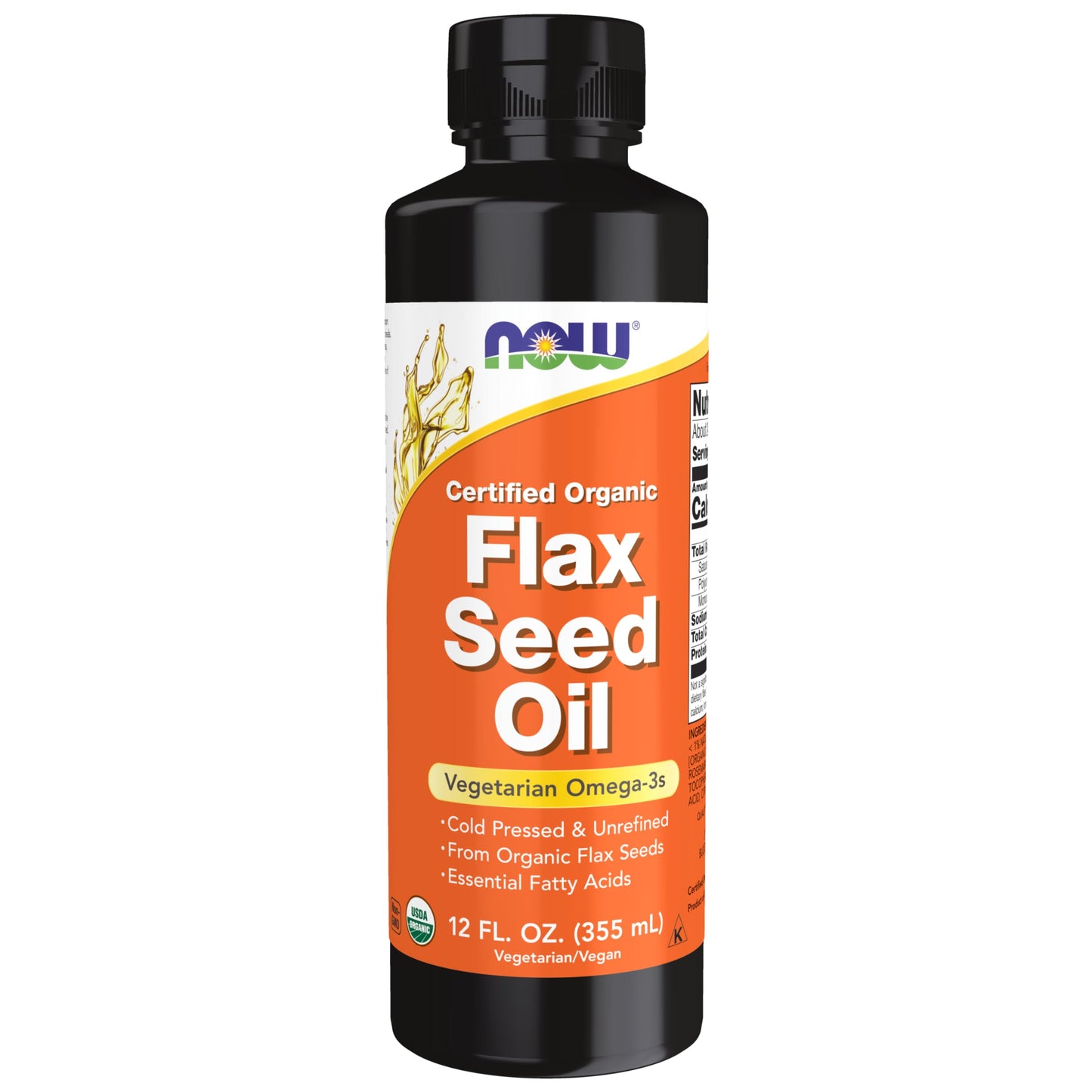 NOW Foods Organic Flax Seed Oil – Cold-Pressed, Unrefined (12 oz)
