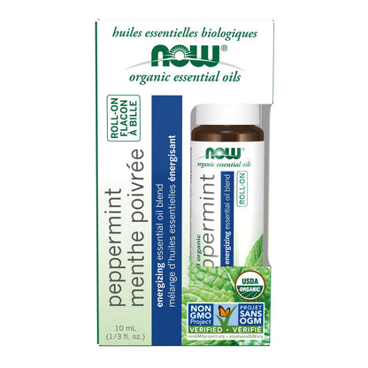 NOW Foods Peppermint Roll-On Essential Oil – Certified Organic, 10 mL