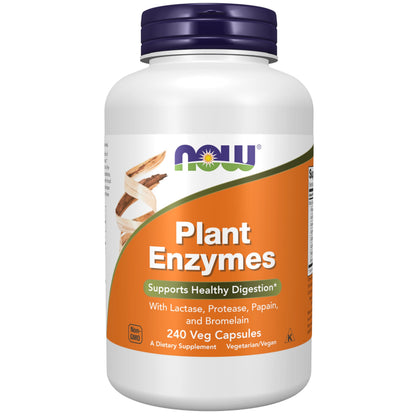 NOW Foods Plant Enzymes with Lactase - 240 Veg Capsules (Protease, Papain, Bromelain)