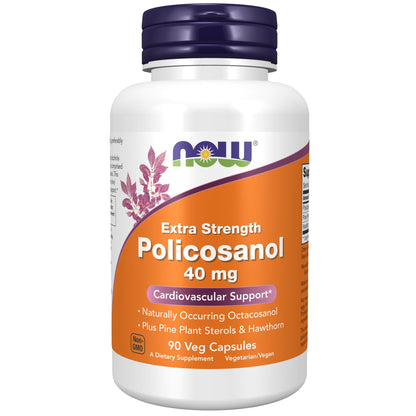 NOW Foods Policosanol 40mg with Pine Plant Sterols and Hawthorn | Extra Strength 90 Veg Capsules