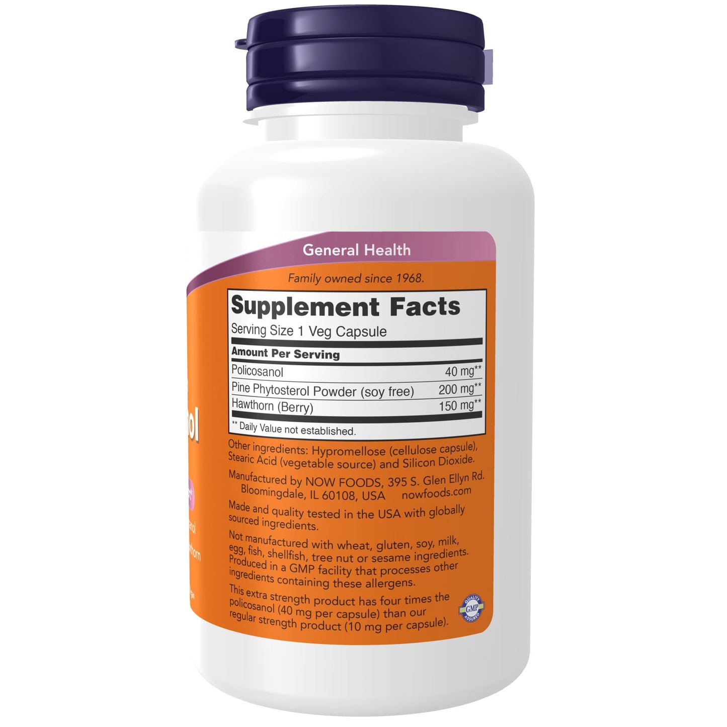 NOW Foods Policosanol 40mg with Pine Plant Sterols and Hawthorn | Extra Strength 90 Veg Capsules
