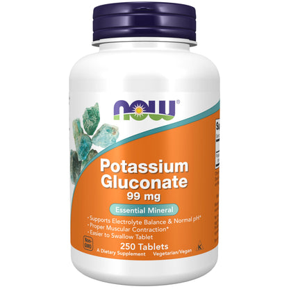 NOW Foods Potassium Gluconate 99 mg – 250 Tablets | Easy to Swallow