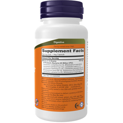 NOW Foods Probiotic-10 25 Billion CFU – 10 Strains, Dairy/Soy/Gluten Free, 100 Veg Capsules