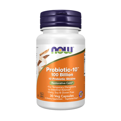 NOW Foods Probiotic-10 100 Billion CFU – 10 Strains | Dairy, Soy & Gluten Free | 30 Veg Capsules