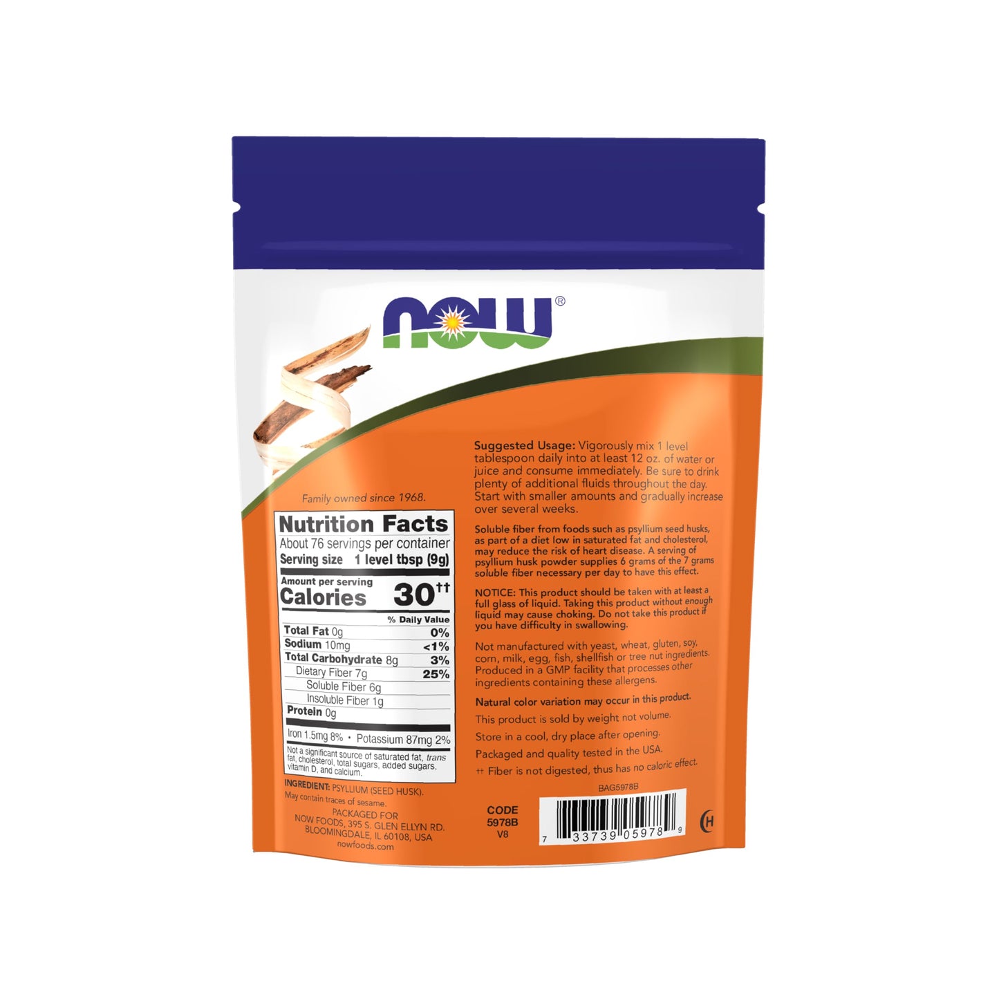 NOW Foods Psyllium Husk Powder – Non-GMO, Soluble Fiber, 24 oz