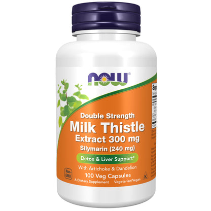 NOW Foods Silymarin Milk Thistle 300 mg – Artichoke & Dandelion, Double Strength, 100 Veg Capsules