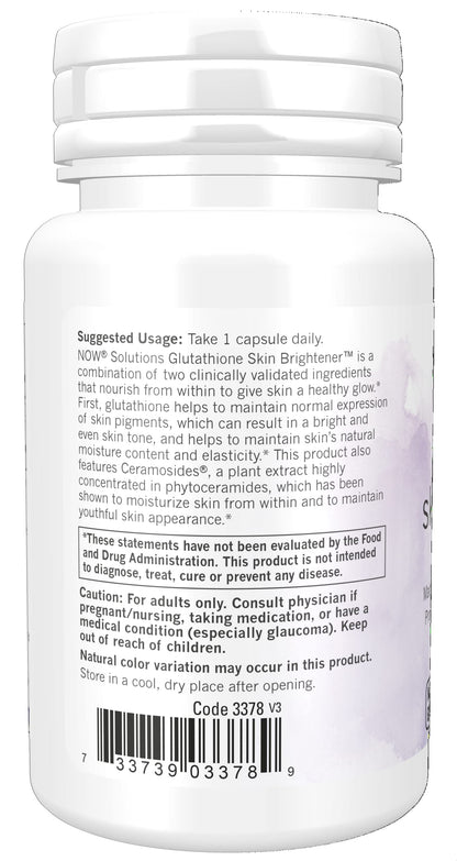 NOW Foods Solutions Glutathione Skin Brightener Ceramosides, 30 Veg Caps