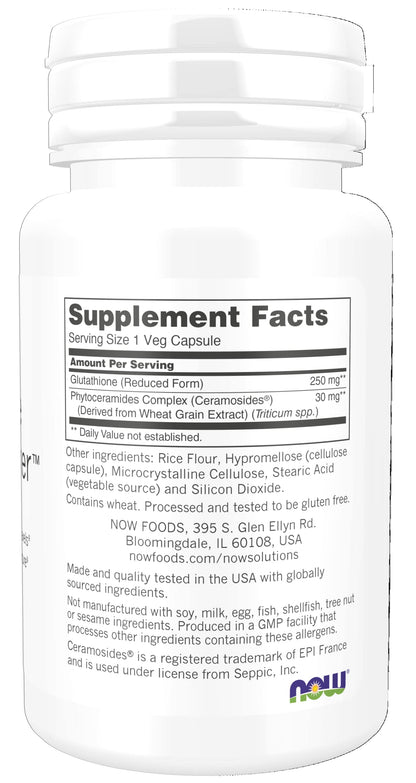 NOW Foods Solutions Glutathione Skin Brightener Ceramosides, 30 Veg Caps
