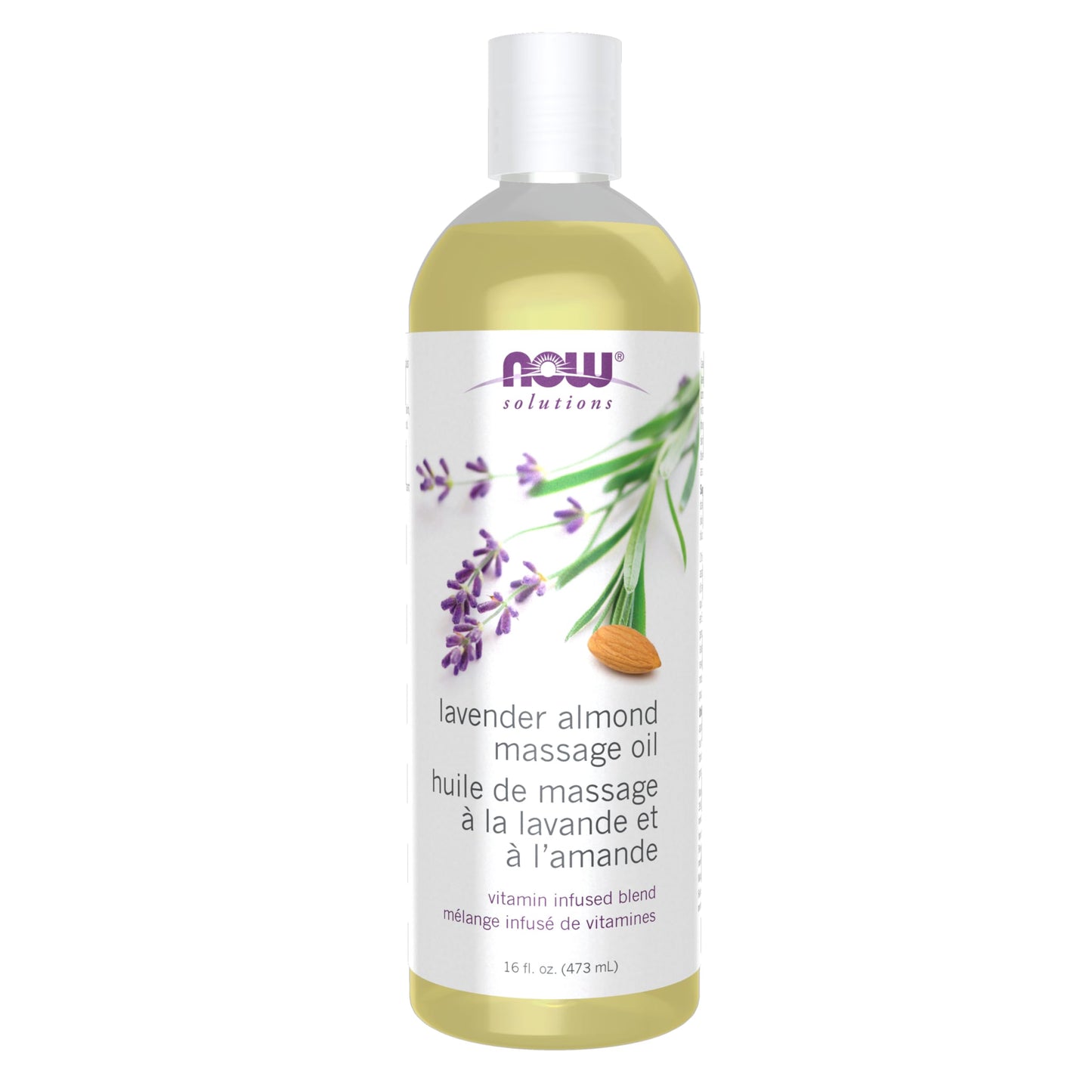 NOW Foods Solutions Lavender Almond Massage Oil – Vitamin-Infused & Soothing (16 oz)