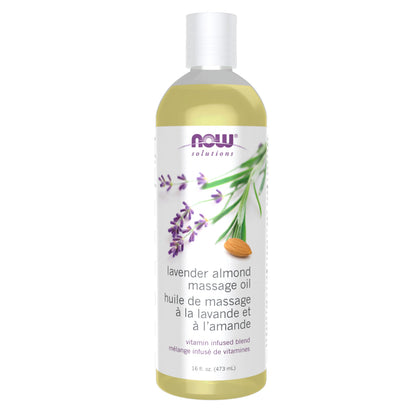 NOW Foods Solutions Lavender Almond Massage Oil – Vitamin-Infused & Soothing (16 oz)