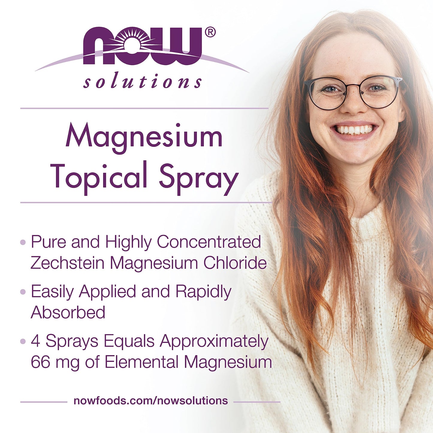 NOW Foods Solutions Magnesium Topical Spray – Zechstein Seabed, 8 Fl Oz