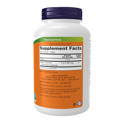 NOW Foods Spirulina Double Strength 1000 mg Organic - 240 Tablets