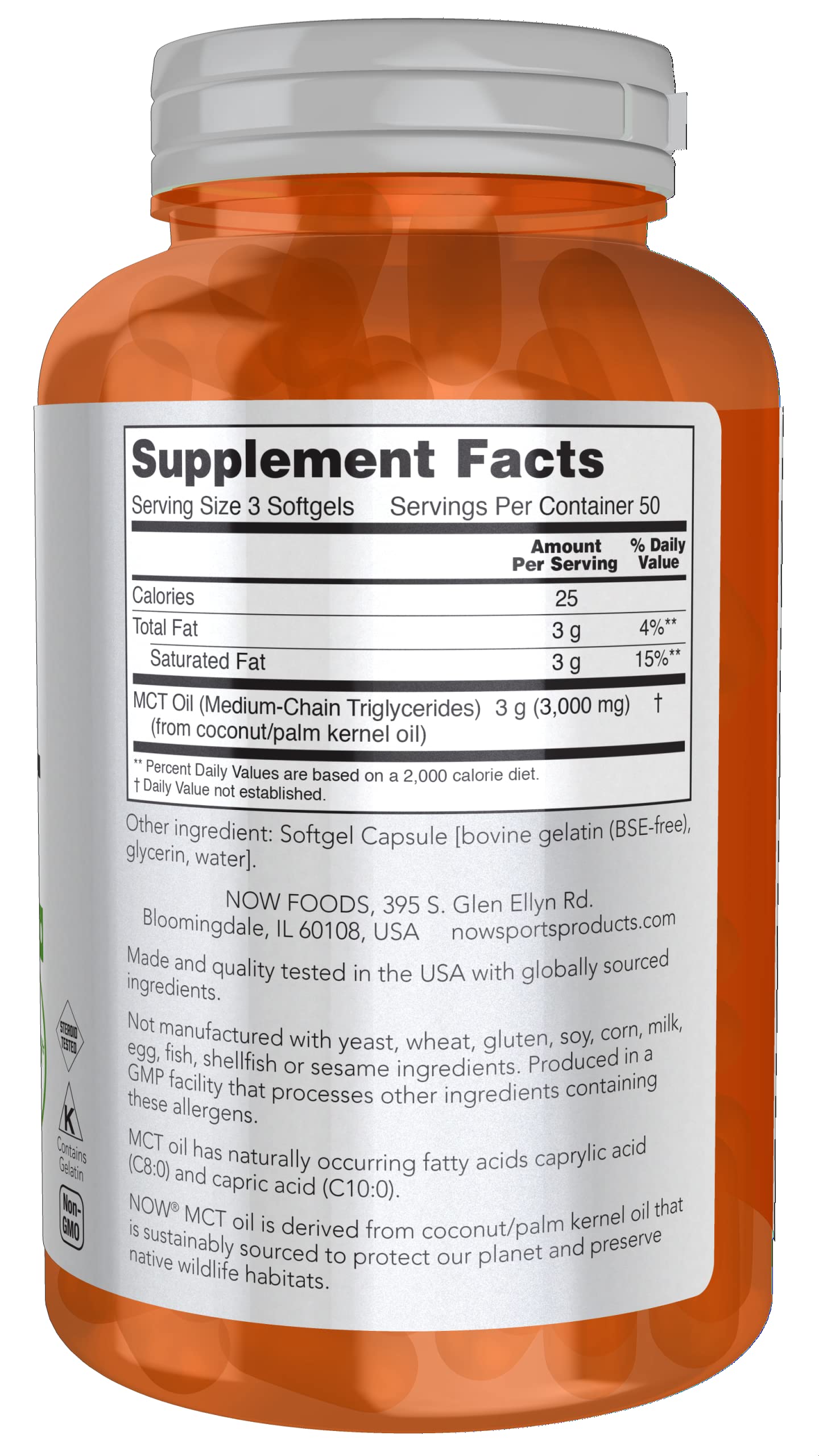 NOW Foods Sports Nutrition MCT Oil 1000 mg – 150 Softgels | Weight Management